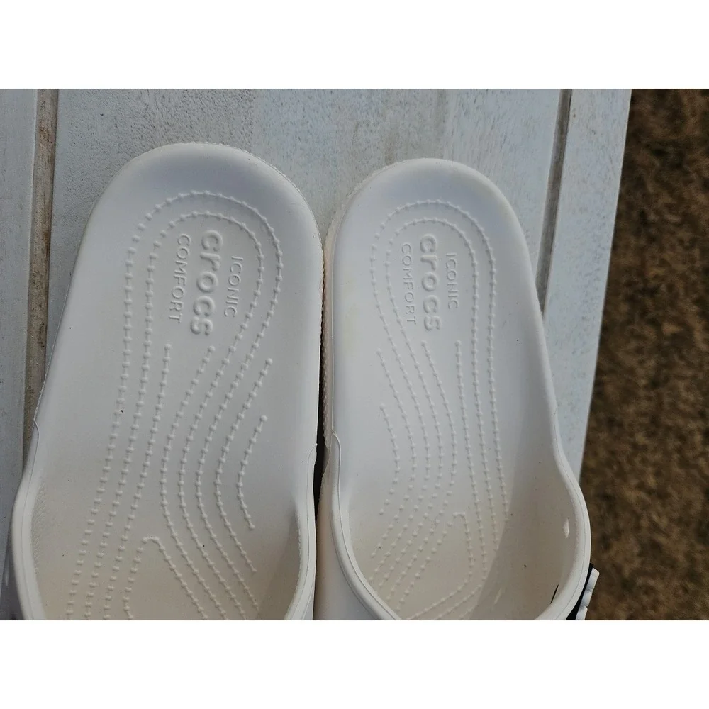 Crocs Unisex Classic One-Strap‎ Slide Sandals, White, Womens 10 Mens 8